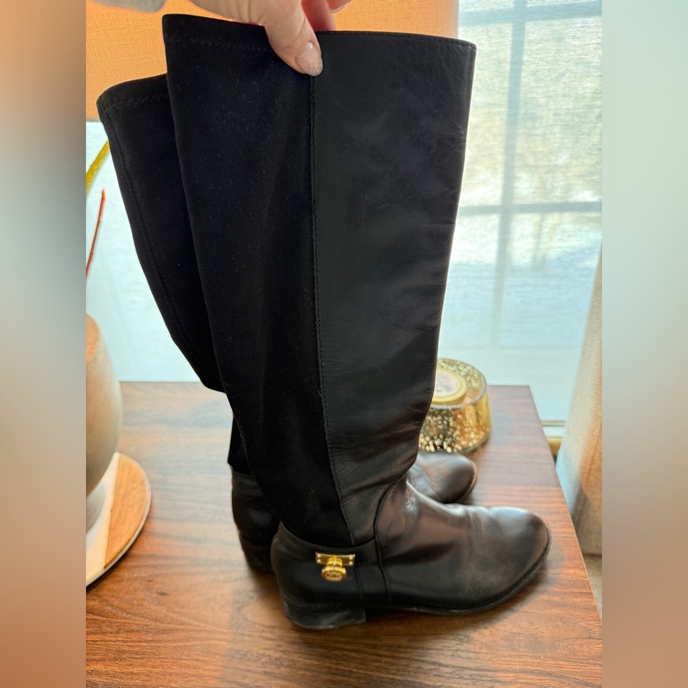 MK Michael Kors Black Knee-High Leather Boots